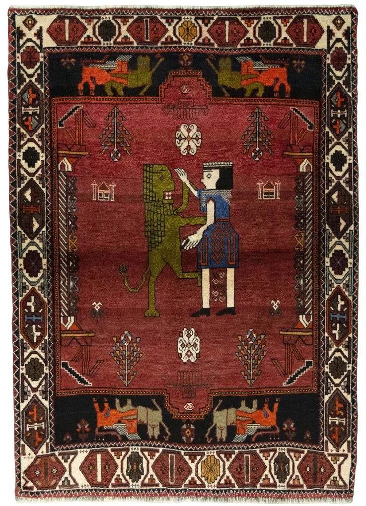 Shiraz Tappeto 180x130 Rosso (Iran) Annodato A Mano