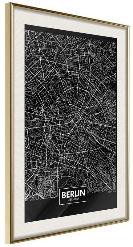 Poster  City Map: Berlin (Dark)  Cornice Quadri Cornice d'oro con passe-partout, Larghezza x Altezza Home decor 20x30