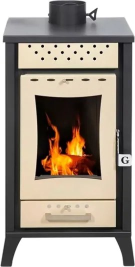 Stufa A Legna In Acciaio 15 kW Olga Beige 45,5x48,5xh91 Uscita Fumi Superiore