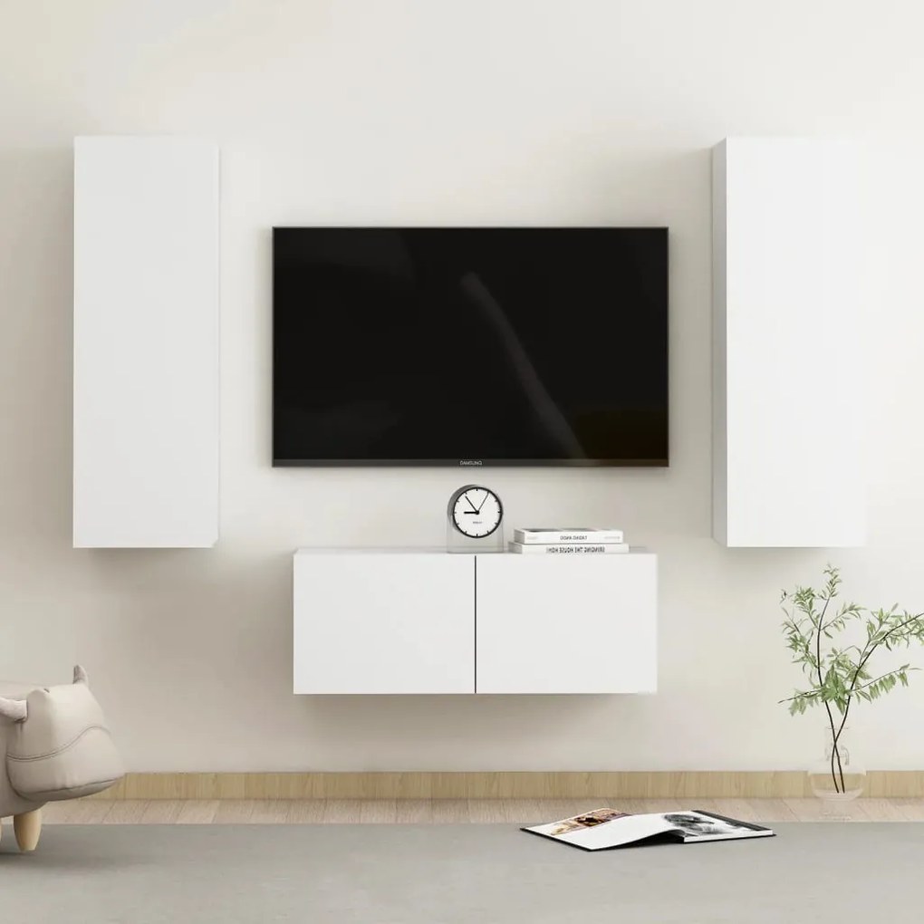 Set Mobili Porta Tv 3 Pz Bianco İn Legno Multistrato /