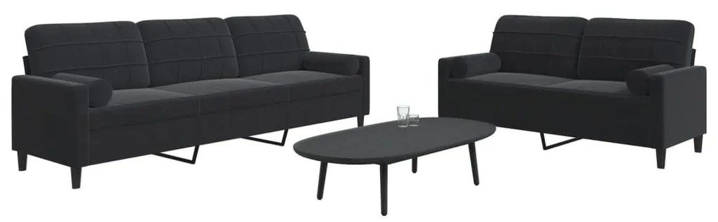Set Di Divani 2 Pz Con Cuscini E Rinforzi Nero İn Velluto /