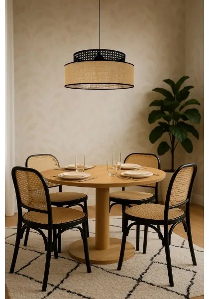 Lampadario a sospensione con filo BOHO 1xE27/60W/230V diametro 40 cm nero/rattan