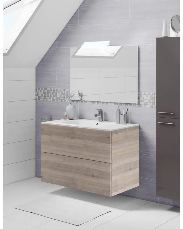 Mobile sottolavabo e lavabo Neo rovere grigio L 90 x H 64 x P 48 cm 1 vasca 2 cassetti