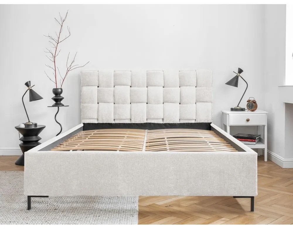 Letto matrimoniale imbottito color crema con rete inclusa 140x200 cm Eve – Miuform