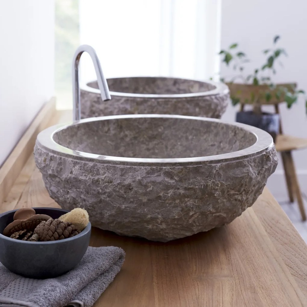 Tikamoon - Lavabo da appoggio in marmo grigio stile naturale bagno Tikamoon