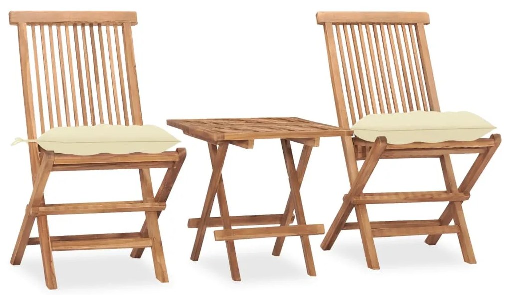 Set da pranzo giardino pieghevole 3 pz cuscino massello di teak