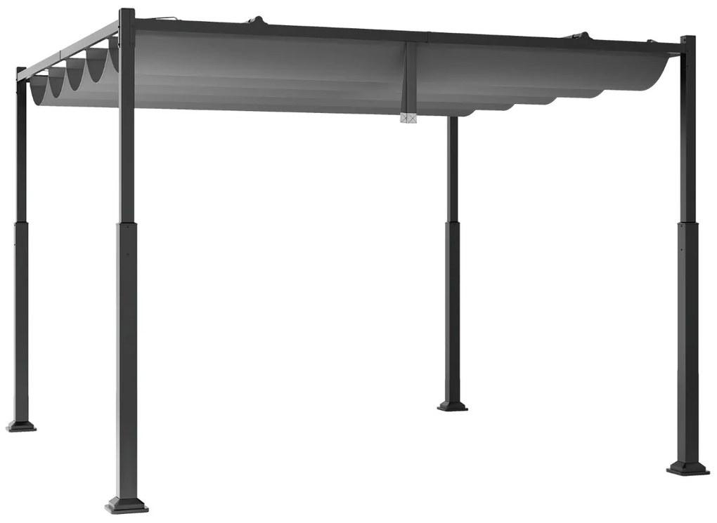 Costway Pergola da esterno 310x310cm con tettoia retrattile colonne metalliche extra-resistenti, Padiglione parasole Grigio