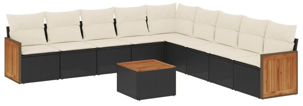 Set Divani da Giardino 10pz con Cuscini in Polyrattan Nero