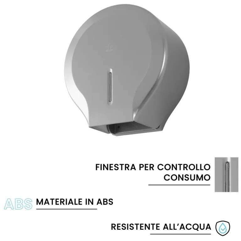 Distributore di carta igienica a rotoli fino a 300 mt in ABS grigio