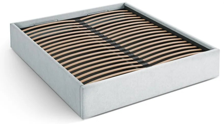 Letto matrimoniale imbottito grigio chiaro con contenitore/senza testiera con rete inclusa 180x200 cm Susan – Micadoni