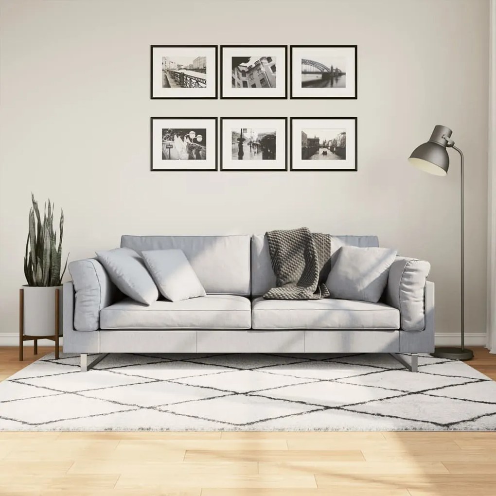 Tappeto Shaggy Pamplona A Pelo Lungo Crema E Nero 140x200 Cm /