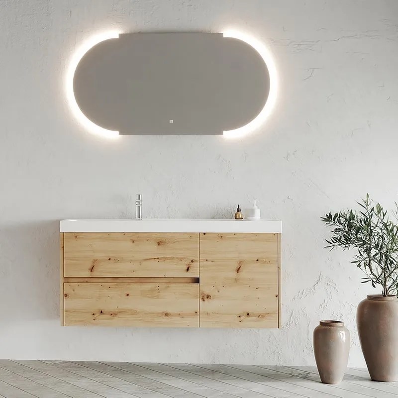 Mobile bagno sospeso con lavabo L 120 x H 51 x P 40 cm rovere oro in mdf, 1 anta 2 cassetti per vasca centrale Portofino