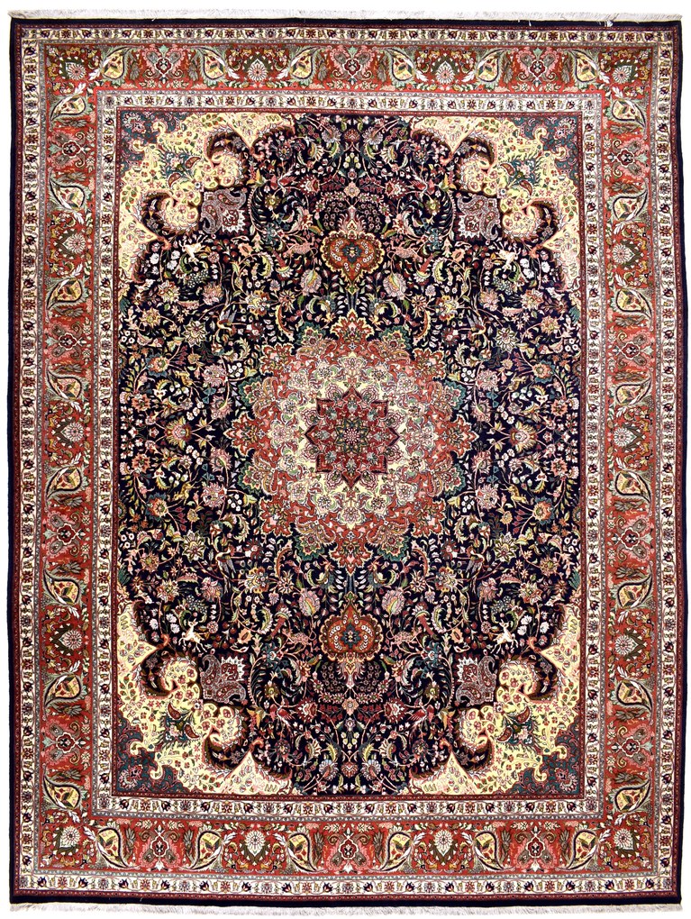 Tabriz Tappeto 400x300 Blu (Iran) Annodato A Mano