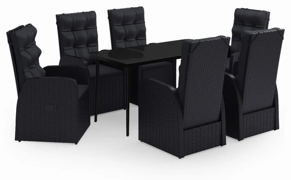 Set da pranzo da giardino 7 pz con cuscini nero