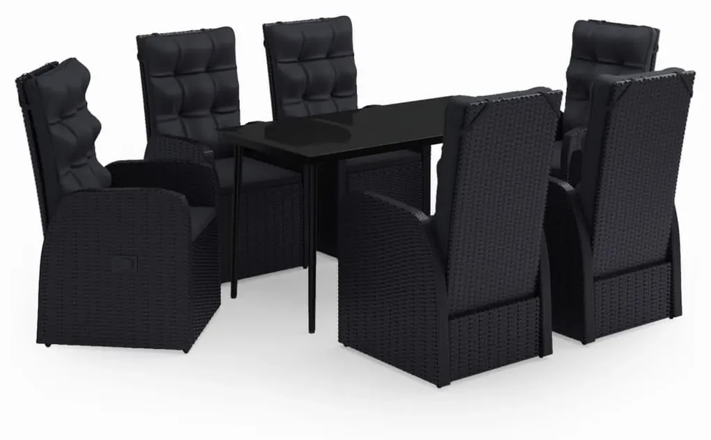 Set da pranzo da giardino 7 pz con cuscini nero