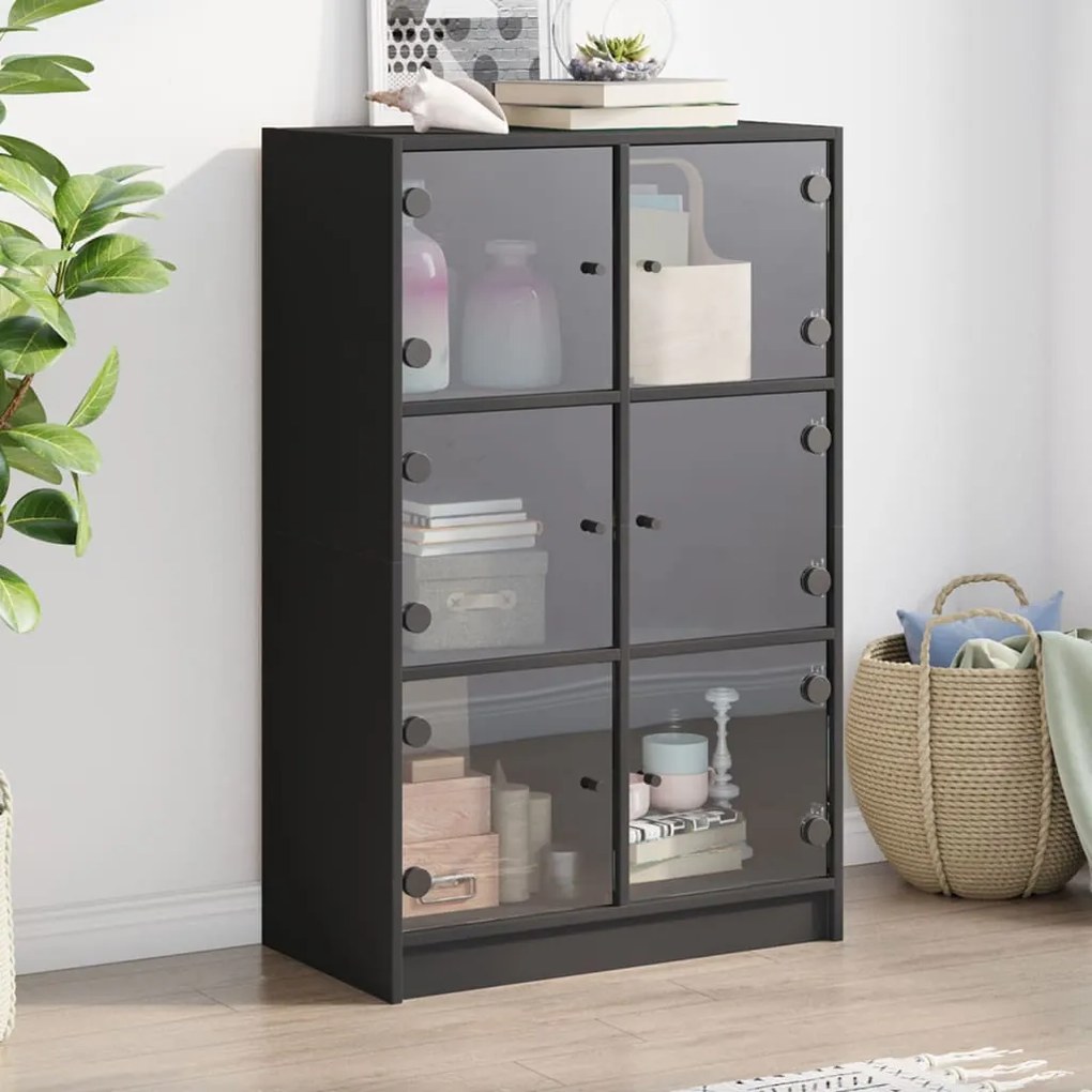 Credenza Con Ante Nera 68x37x109 Cm İn Legno Multistrato /