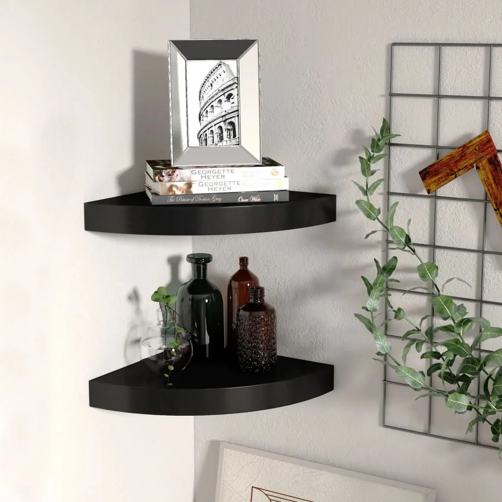Scaffali Angolari A Parete 2 Pz Neri 25x25x3,8 Cm İn Mdf /