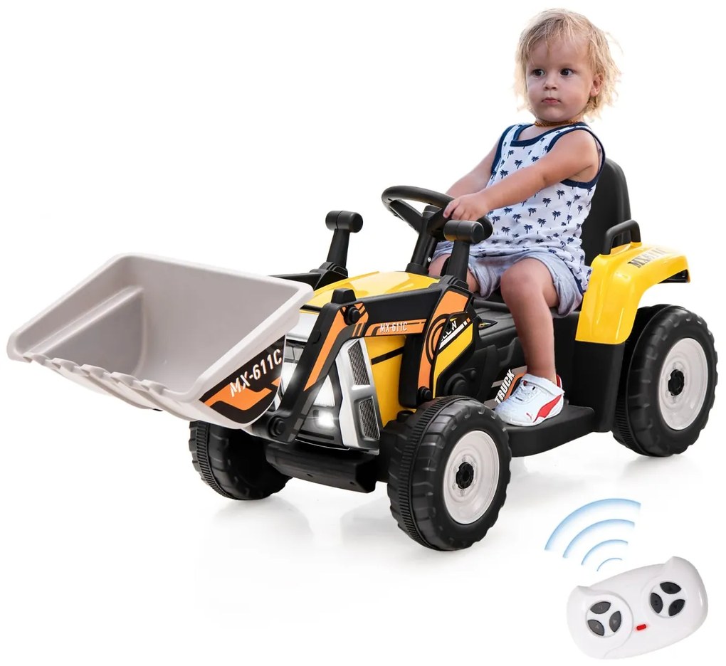 Costway Ruspa elettrica per bambini 3-8 anni con telecomando benna da scavo regolabile, Scavatore caricatore