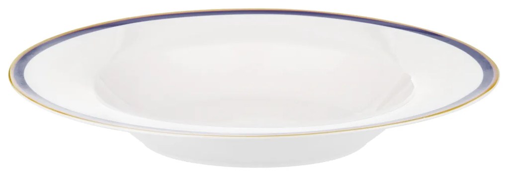 Piatto fondo con filo blu e oro in new bone china, da 22 cm