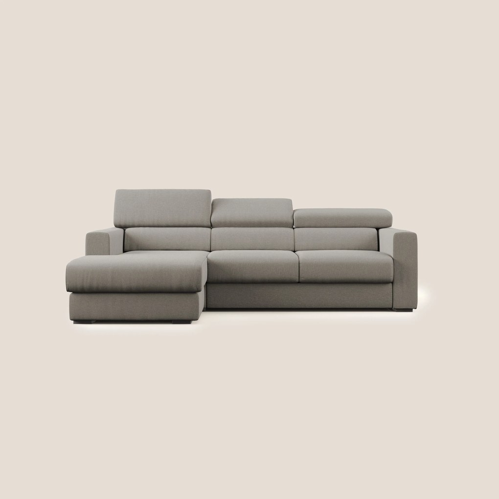 Dylan divano angolare con pouf estraibile poggiapiedi in tessuto simil cotone impermeabile T13
