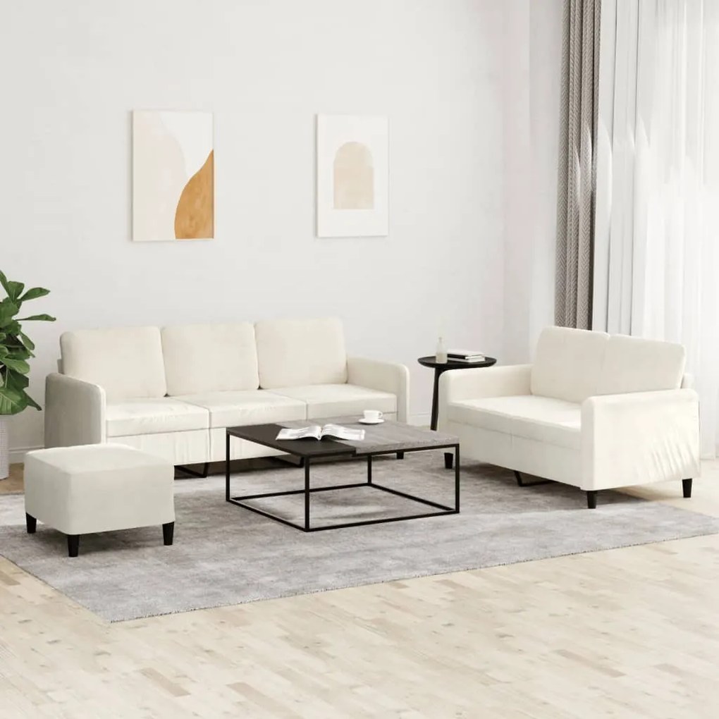 Set Di Divani 3 Pz Crema İn Velluto /