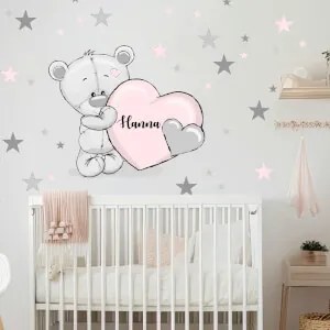 Adesivo per bambina - Orsetto in colori pastello con stelle | Inspio