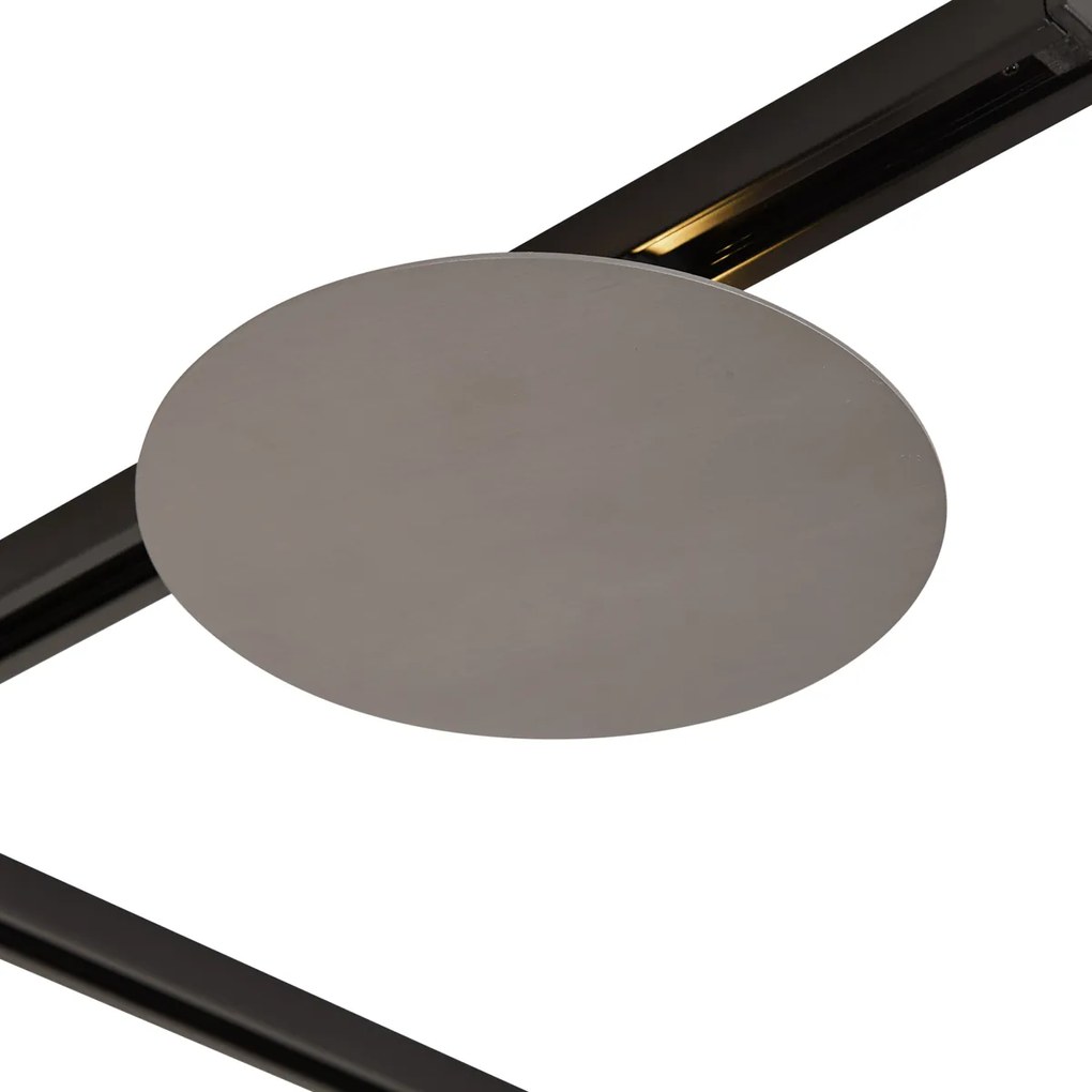 Sistema di illuminazione a binario moderno nero con 3 luci a sospensione e 2 plafoniere color canna di fucile monofase - Iconic Lloyd Pulley