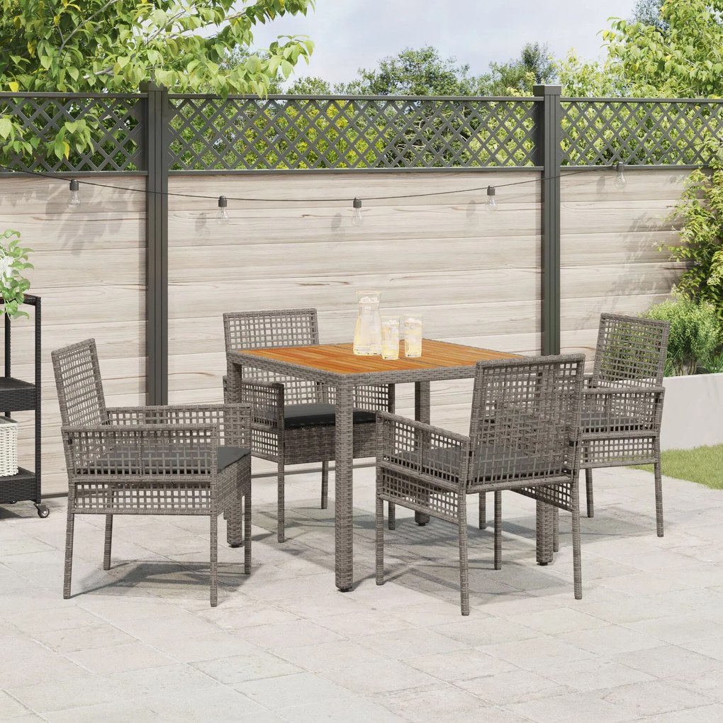 Set da pranzo giardino 5 pezzi con cuscini grigio polyrattan