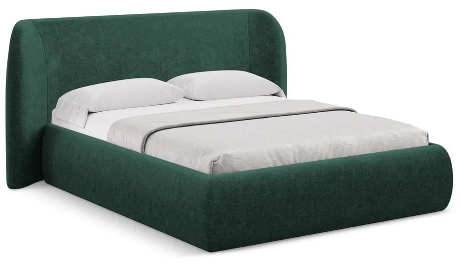 Letto matrimoniale imbottito verde scuro con contenitore con griglia 160x200 cm Hauke - Makamii