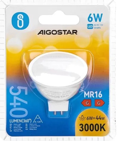 Lampadina LED MR16 GU5,3/6W/12V 3000K - Aigostar