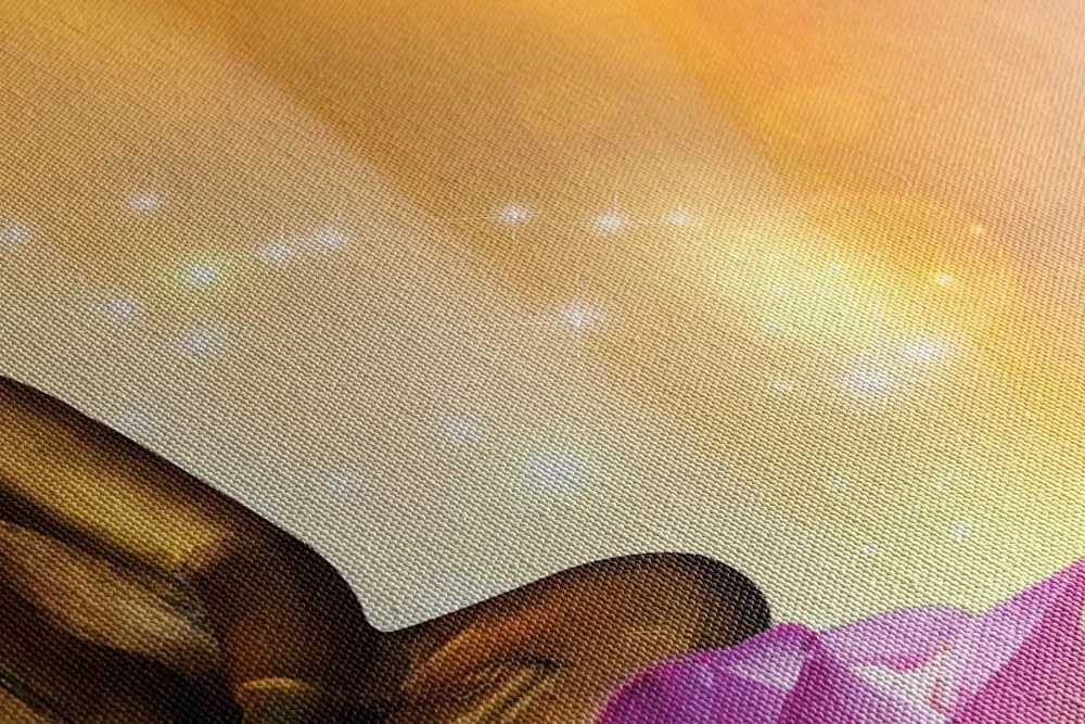 Quadro su tela – Statua di Buddha su fiore di loto