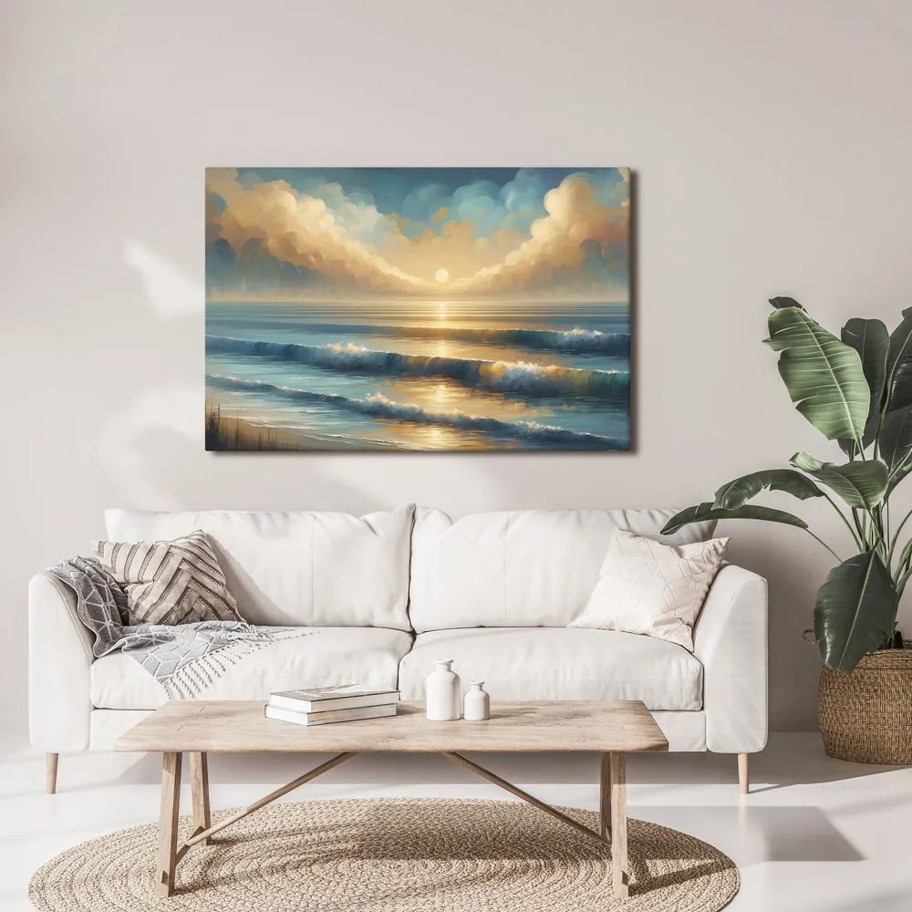 Quadro su tela – Alba dorata sul mare