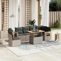 Set Divani da Giardino 7 pz con Cuscini Grigio in Polyrattan 3273545