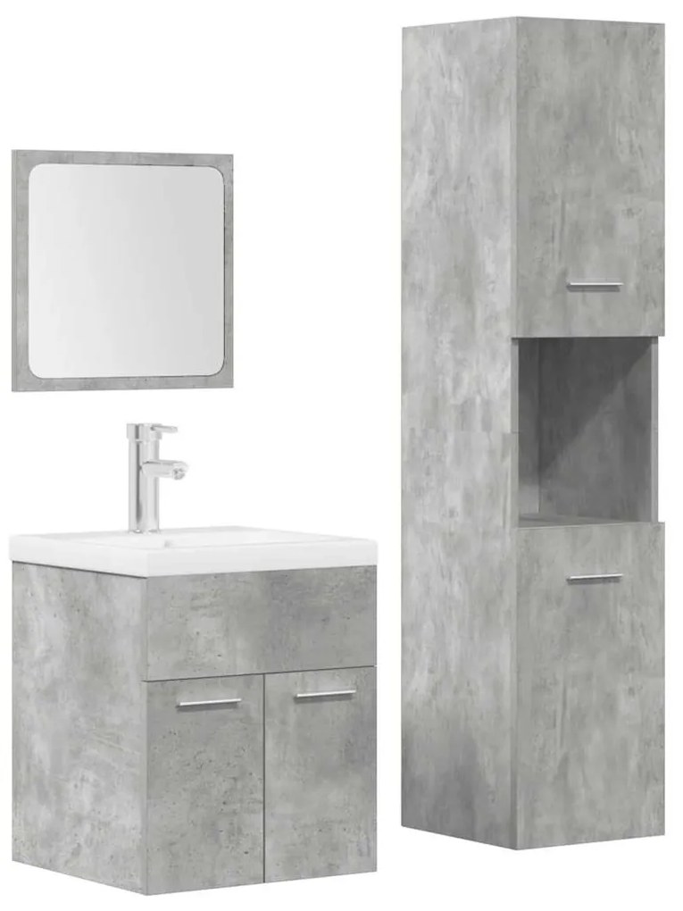 Set Mobili Da Bagno 4 Pz Grigio Cemento İn Legno Multistrato /
