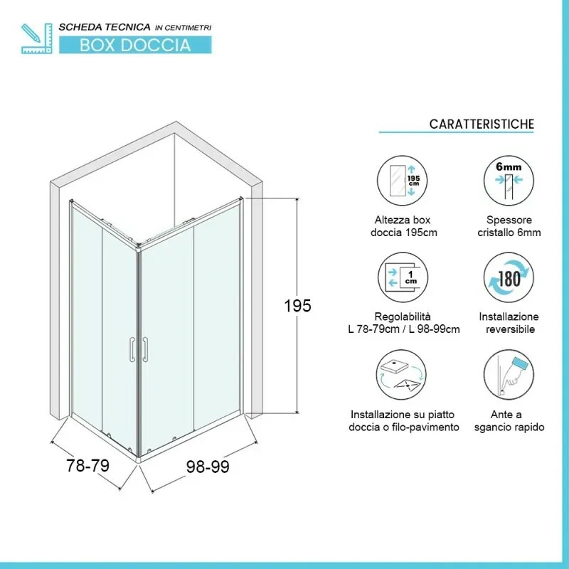 Box doccia angolare 80x100 cm Icon doppio scorrevole con vetro trasparente