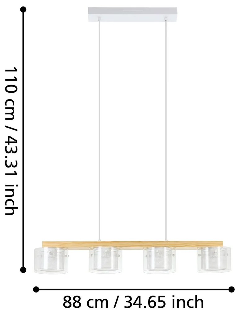 Lampadario Contemporaneo Portico-Z Metallo Bianco Legno 4 Luci Led 3,7W