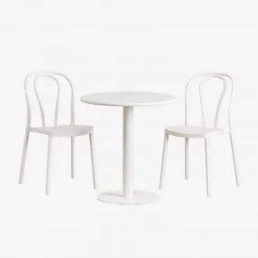 Set Composto Da Tavolo Tondo (ø70 Cm) E 2 Sedie Da Giardino Mizzi Gardenia Bianco - Sklum