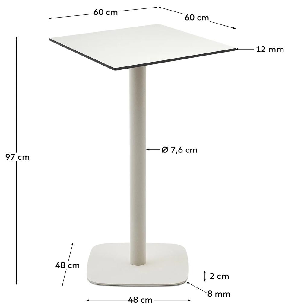 Kave Home - Tavolo alto per esterno Dina bianco con gamba di metallo rifinita in bianco 60x60x96 cm