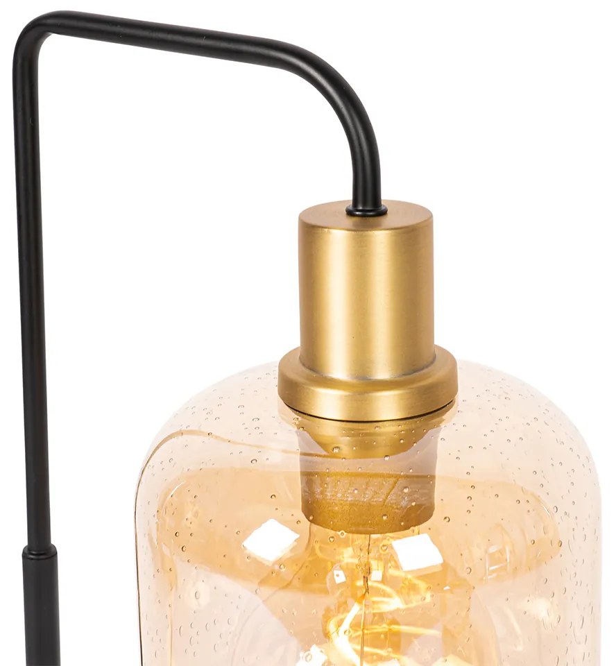Lampada da tavolo di design nera con ottone e vetro ambrato - Zuzanna