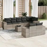 Set Divano da Giardino 9pz con Cuscini Grigio Chiaro Polyrattan 3222831