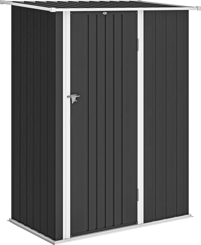 Capanno Porta Attrezzi 142x86x189 cm con Tetto Inclinato e Porta Bloccabile in Metallo Grigio Scuro...