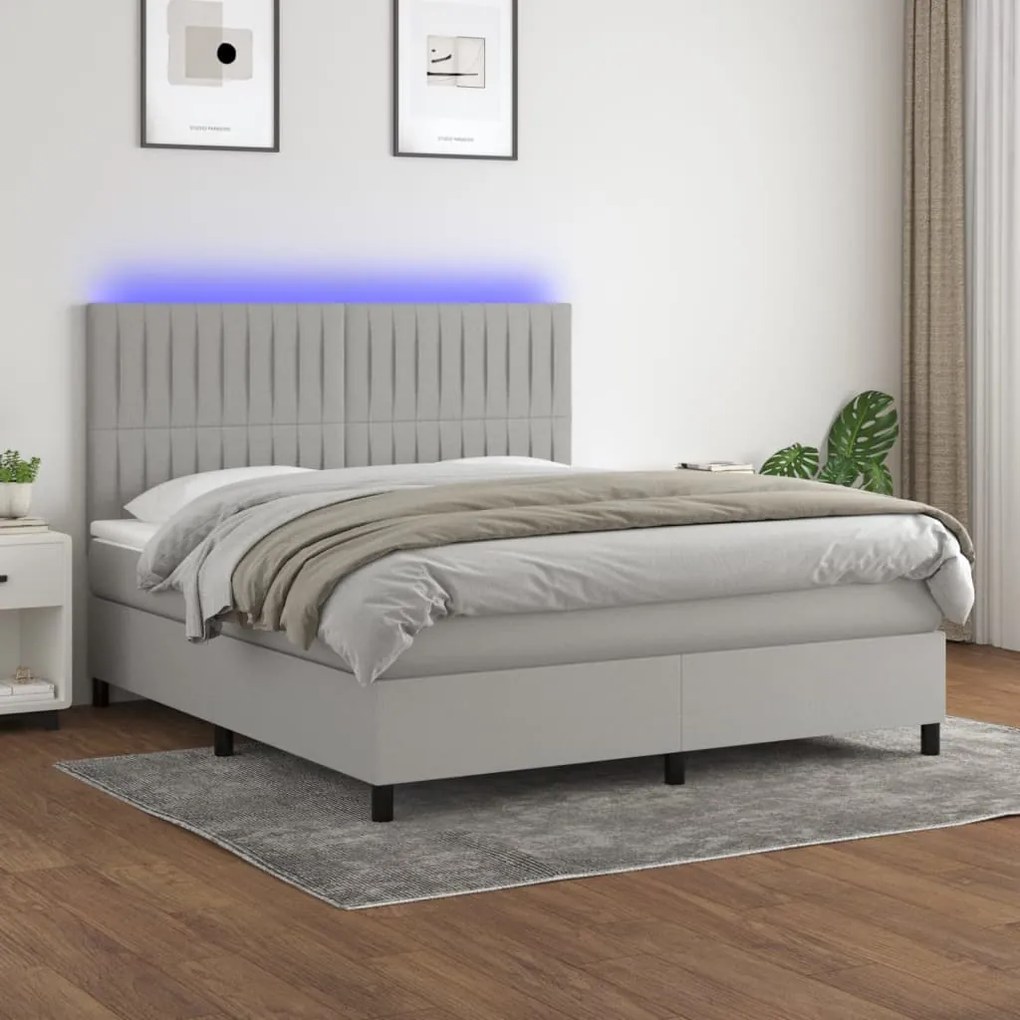 Letto a molle materasso e led grigio chiaro 180x200 cm tessuto