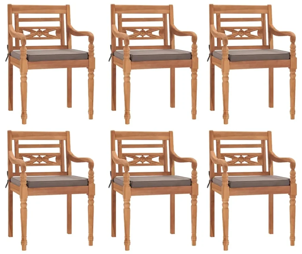 Set pranzo giardino 7pz con cuscini grigio scuro massello teak