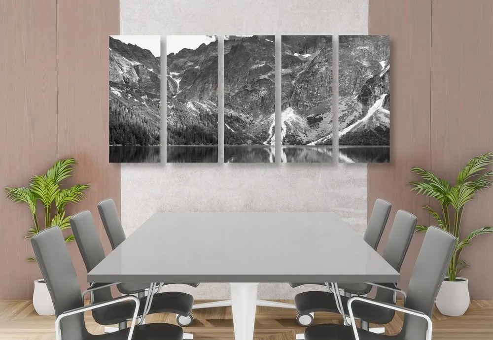 Quadri 5 pezzi – Morskie Oko nei Tatra in bianco e nero