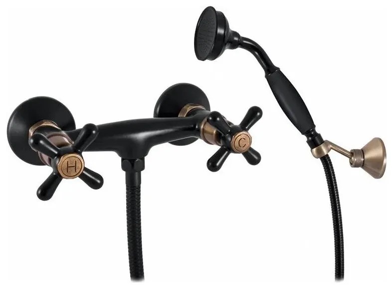 RAV Slezák MK180.5/2CMATSM - Set doccia con miscelatore MORAVA RETRO nero/ottone