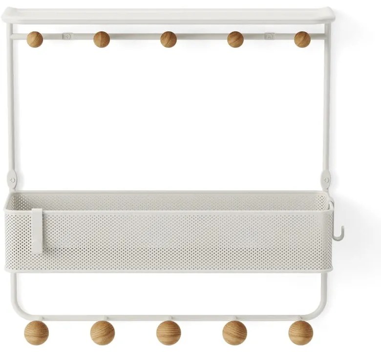 Appendiabiti da parete in metallo bianco naturale con ripiano Estique - Umbra