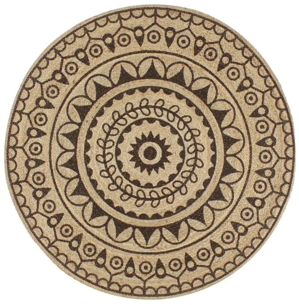 Tappeto Lavorato A Mano İn Juta Con Stampa Marrone Scuro 90 Cm /