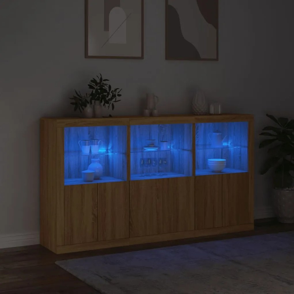 Credenza con luci led rovere sonoma 181,5x37x100 cm