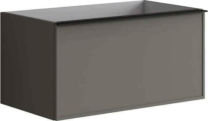 Mobile da bagno sospeso sotto lavabo Pixel frame 2 cassetti L 80 x H 40 x P 45.5 cm grigio carbone laccato opaco, con maniglia alluminio nero opaco