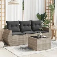 Set Divano da Giardino 4pz con Cuscini Grigio Chiaro Polyrattan 3253409